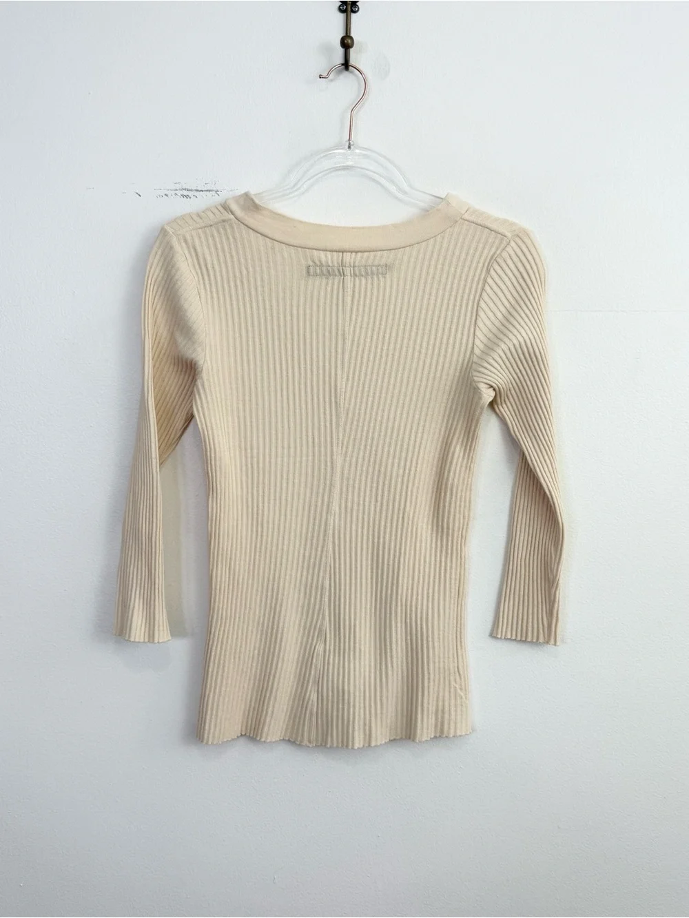 Enza Costa Ribbed Henley Top M Ivory Cotton Blend - Picture 6 of 6